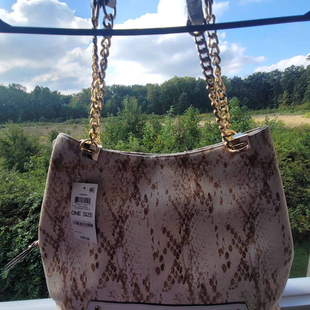 INC International Concepts Snake Print Shoulder Bag with Gold Chain